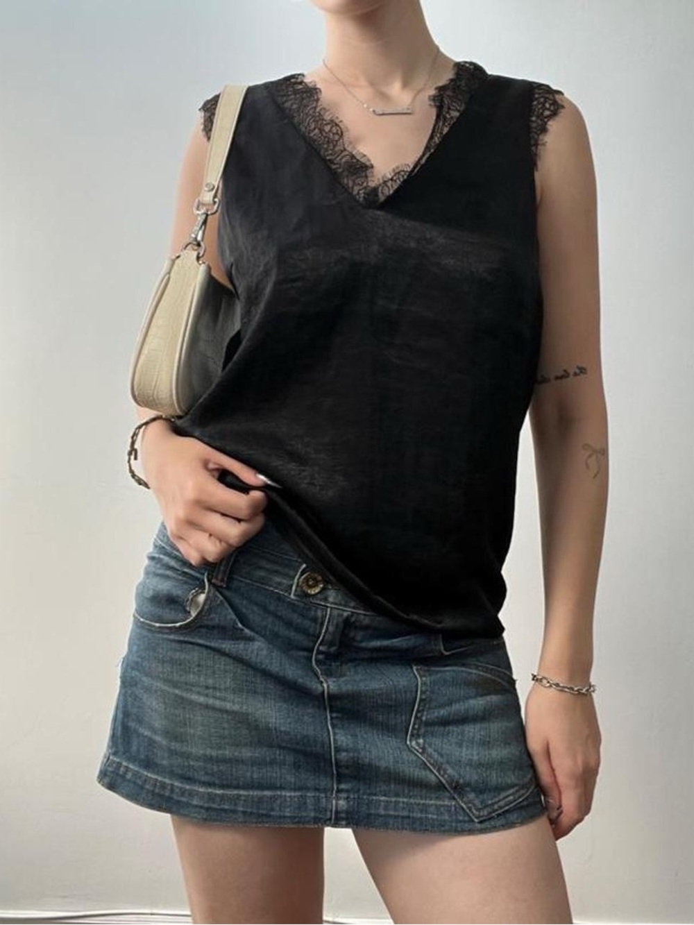 Size Medium Lace Trimmed Black Slip Tank